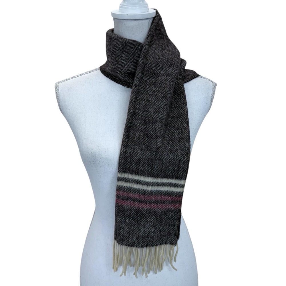 Vintage Christian Dior Herringbone Wool Scarf OS Brown/Ivory
